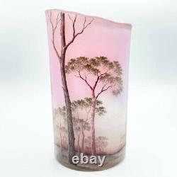 Daum Nancy Glass Vase with Spring Scene Tree rose color 1890s COA Frères