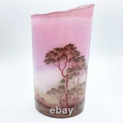 Daum Nancy Glass Vase with Spring Scene Tree rose color 1890s COA Frères