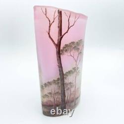 Daum Nancy Glass Vase with Spring Scene Tree rose color 1890s COA Frères