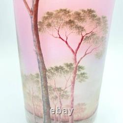 Daum Nancy Glass Vase with Spring Scene Tree rose color 1890s COA Frères