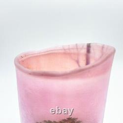 Daum Nancy Glass Vase with Spring Scene Tree rose color 1890s COA Frères