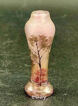 Daum Nancy Spring Scenery Landscape Vase Miniature Glass Art Genuine Galle Rare