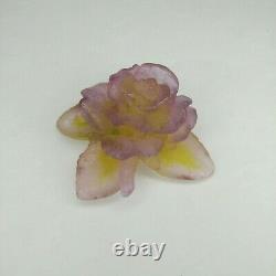 Daum Pate De Verre Crystal Lavender Pink Yellow Rose Flower Figurine Art Nouveau