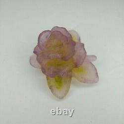 Daum Pate De Verre Crystal Lavender Pink Yellow Rose Flower Figurine Art Nouveau