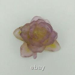 Daum Pate De Verre Crystal Lavender Pink Yellow Rose Flower Figurine Art Nouveau