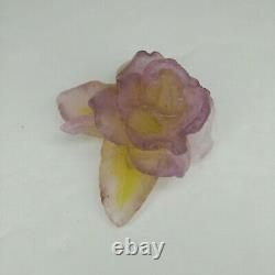 Daum Pate De Verre Crystal Lavender Pink Yellow Rose Flower Figurine Art Nouveau