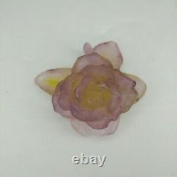 Daum Pate De Verre Crystal Lavender Pink Yellow Rose Flower Figurine Art Nouveau