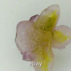 Daum Pate De Verre Crystal Lavender Pink Yellow Rose Flower Figurine Art Nouveau