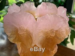 Daum Pate De Verre French Crystal Hibiscus Pink Vase Excellent Condition