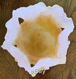 Daum Pate De Verre French Crystal Hibiscus Pink Vase Excellent Condition