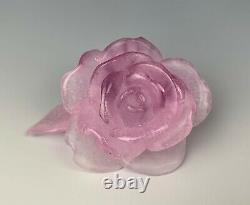 Daum Pate De Verre Pink Purple Rose Flower Figurine Paperweight Excellent