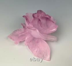 Daum Pate De Verre Pink Purple Rose Flower Figurine Paperweight Excellent