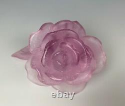 Daum Pate De Verre Pink Purple Rose Flower Figurine Paperweight Excellent