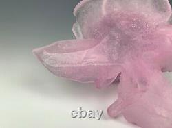 Daum Pate De Verre Pink Purple Rose Flower Figurine Paperweight Excellent