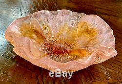 Daum Pate de Verre Hibiscus Coupelle Small Bowl Pink & Amber 3.5 Mint & Signed