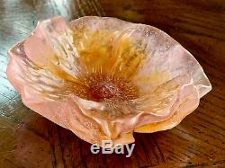 Daum Pate de Verre Hibiscus Coupelle Small Bowl Pink & Amber 3.5 Mint & Signed