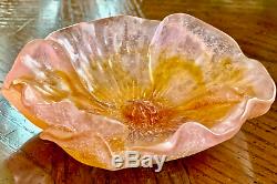 Daum Pate de Verre Hibiscus Coupelle Small Bowl Pink & Amber 3.5 Mint & Signed