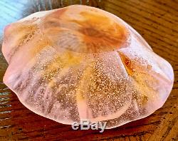 Daum Pate de Verre Hibiscus Coupelle Small Bowl Pink & Amber 3.5 Mint & Signed