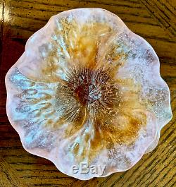 Daum Pate de Verre Hibiscus Coupelle Small Bowl Pink & Amber 3.5 Mint & Signed