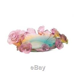 Daum Rose Passion Bowl Pink and Green Art Glass Made in France 05314 New