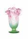 Daum Roses Small Vase 03507 Pink Green French Crystal Glass Art