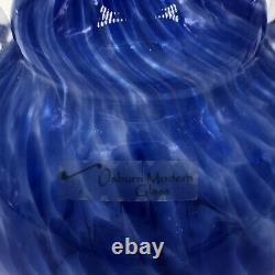 Dave Osburn Glass Blue and White Swirl Vase Master Blower From Blenko 8.5 H