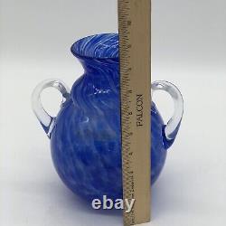 Dave Osburn Glass Blue and White Swirl Vase Master Blower From Blenko 8.5 H