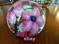 David LOTTON Studio Glass CASED Clematis Paperweight SIGNED 1997 3 Flowers