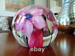 David LOTTON Studio Glass CASED Clematis Paperweight SIGNED 1997 3 Flowers