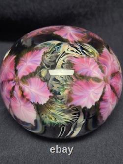 David Lotton Art Glass Paperweight Pink Purple Flowers Double Layered 1997 3.5