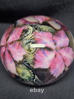 David Lotton Art Glass Paperweight Pink Purple Flowers Double Layered 1997 3.5