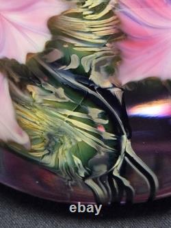 David Lotton Art Glass Paperweight Pink Purple Flowers Double Layered 1997 3.5