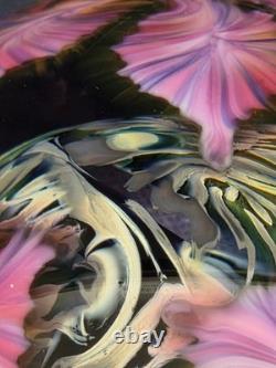 David Lotton Art Glass Paperweight Pink Purple Flowers Double Layered 1997 3.5