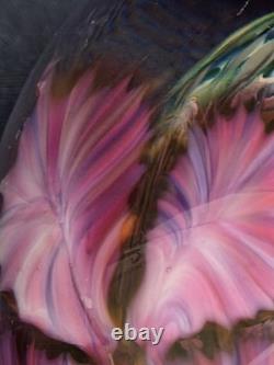 David Lotton Art Glass Paperweight Pink Purple Flowers Double Layered 1997 3.5