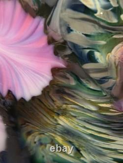 David Lotton Art Glass Paperweight Pink Purple Flowers Double Layered 1997 3.5