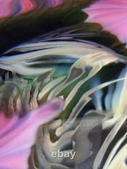 David Lotton Art Glass Paperweight Pink Purple Flowers Double Layered 1997 3.5