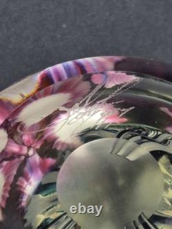 David Lotton Art Glass Paperweight Pink Purple Flowers Double Layered 1997 3.5