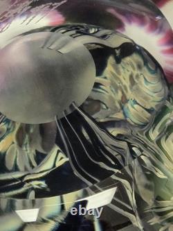 David Lotton Art Glass Paperweight Pink Purple Flowers Double Layered 1997 3.5