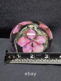 David Lotton Art Glass Paperweight Pink Purple Flowers Double Layered 1997 3.5