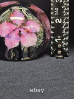 David Lotton Art Glass Paperweight Pink Purple Flowers Double Layered 1997 3.5