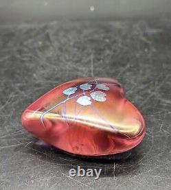 David Salazar Signed Art Glass Heart Paperweight Red Pink Iridescent Swirl