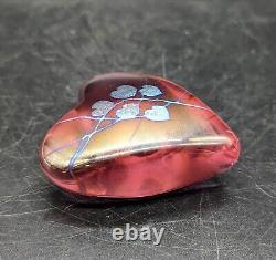 David Salazar Signed Art Glass Heart Paperweight Red Pink Iridescent Swirl