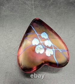 David Salazar Signed Art Glass Heart Paperweight Red Pink Iridescent Swirl