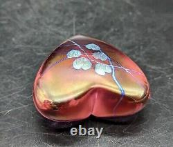 David Salazar Signed Art Glass Heart Paperweight Red Pink Iridescent Swirl