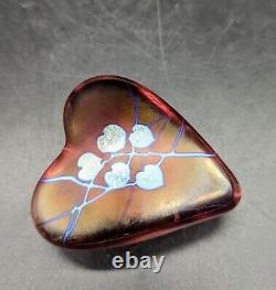 David Salazar Signed Art Glass Heart Paperweight Red Pink Iridescent Swirl