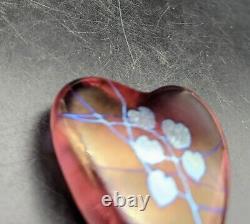 David Salazar Signed Art Glass Heart Paperweight Red Pink Iridescent Swirl