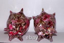 Decorative Pair Stevens & Williams Vases MURRHINA Crimped Pinks Roses Original