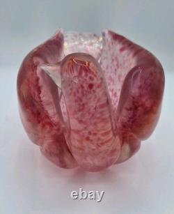 Dino Martens for Aureliano Toso Murano Pink Iridato Art Glass Dove Bowl Italy