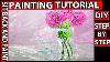 Diy Canvas Painting Transparent Glass Vase And Pink Flowers Acrylic Painting Tutorial