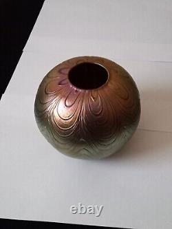 Donald Carlson Art Glass Vase Signed Dated Iridescent Gold & Pink RARE FREEPOST